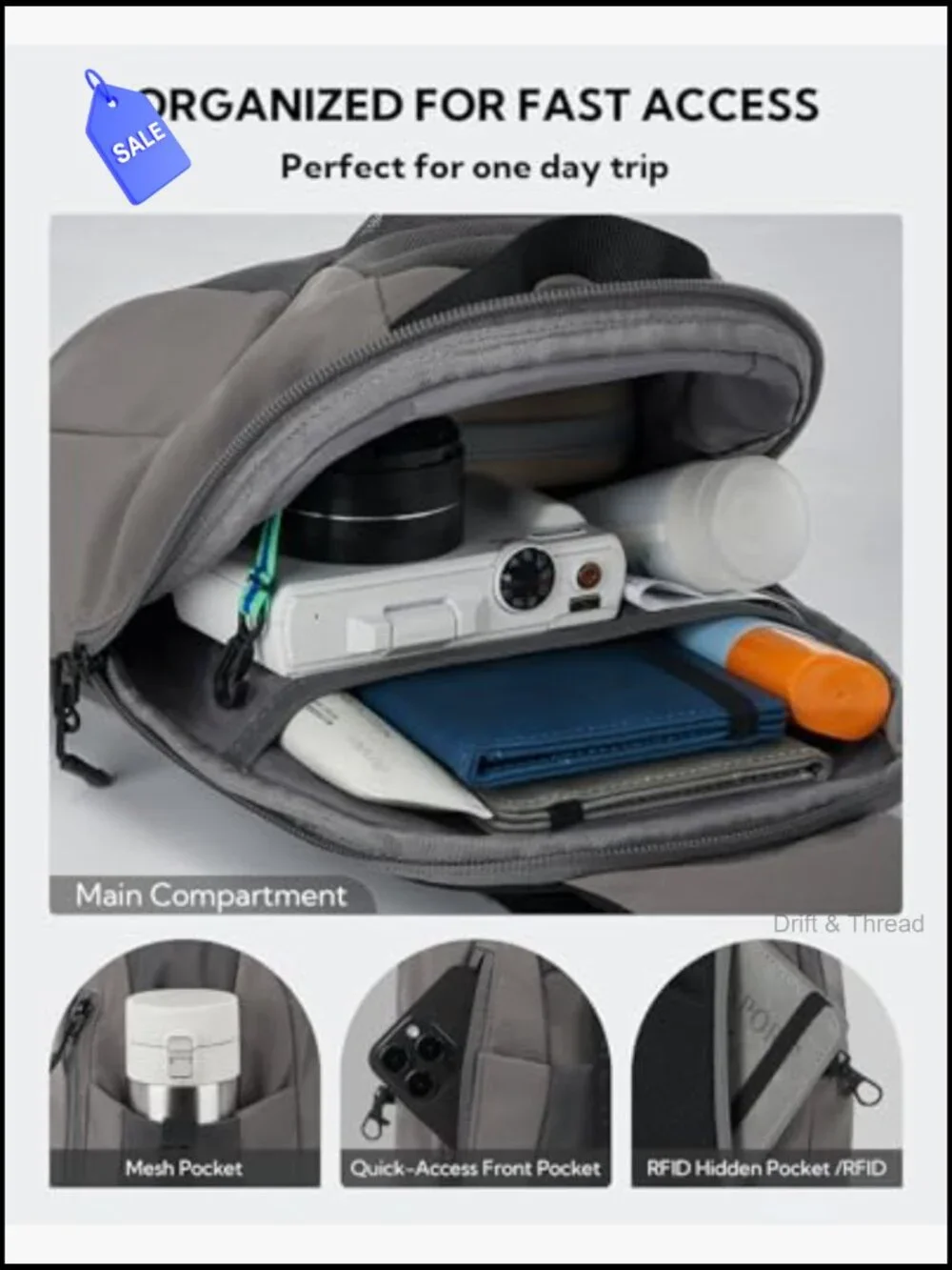 Small Crossbody Sling Backpack RFID Blocking Anti Theft Travel Daypack